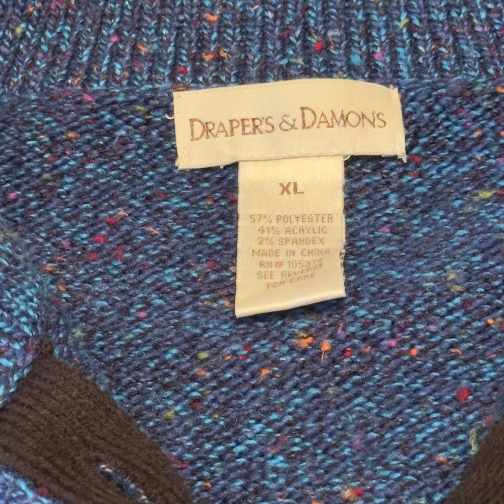 Drapers & Damons Blue Flecked Knit Shawl Collar Button Cardigan Sweater XL Boho - Picture 3 of 10